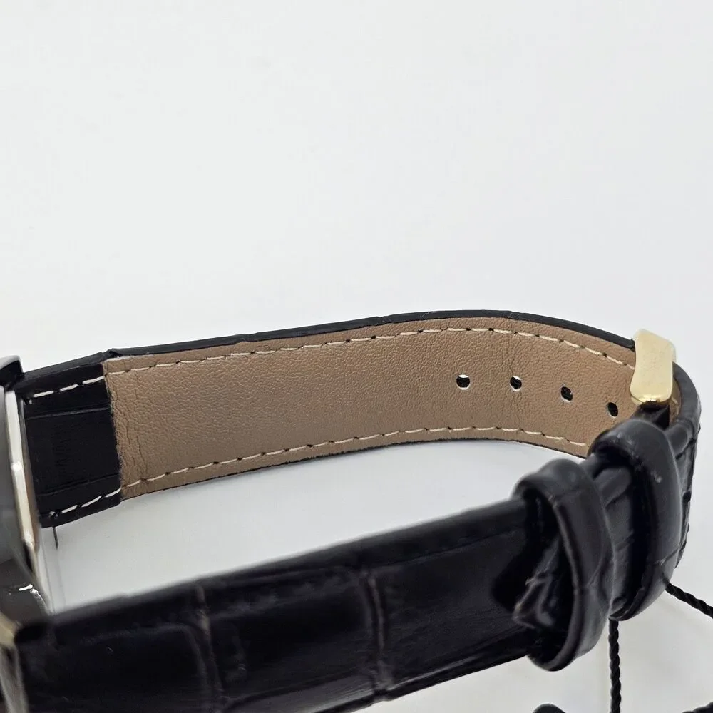 Ernie‎ Klein 38MM Men’s Watch Blue Dial Black Case Day Date Black Leather Bands